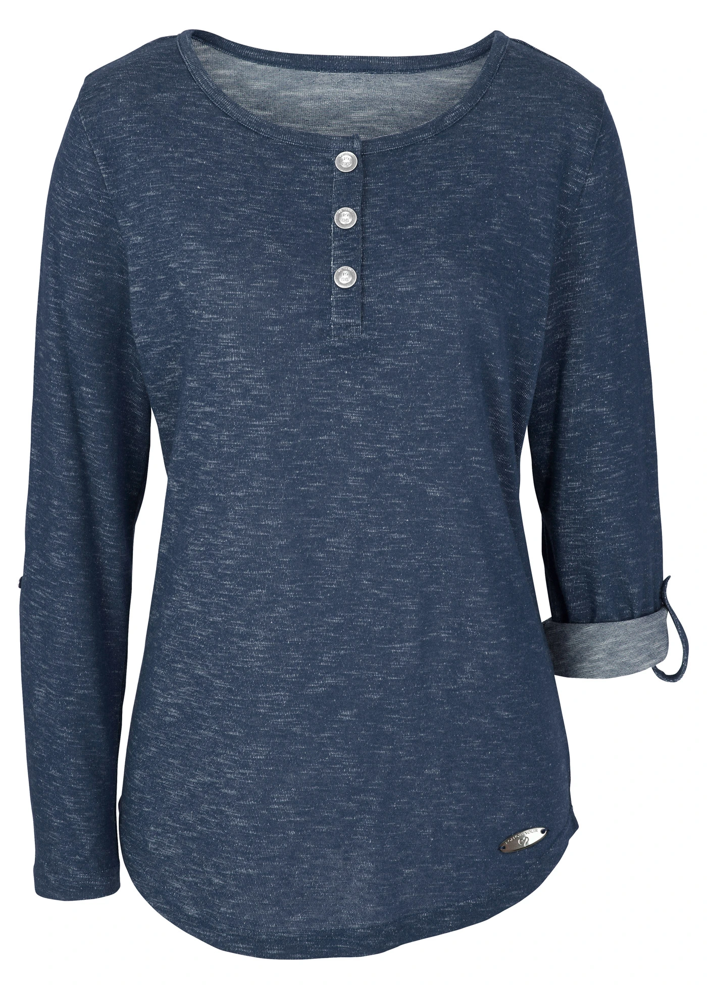 T-shirt manches longues à col boutonné • bleu foncé chiné • Boutique bonprix