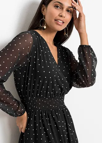 Robe courte à volant • pois noir - écru • Boutique bonprix