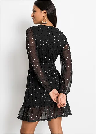 Robe courte à volant • pois noir - écru • Boutique bonprix