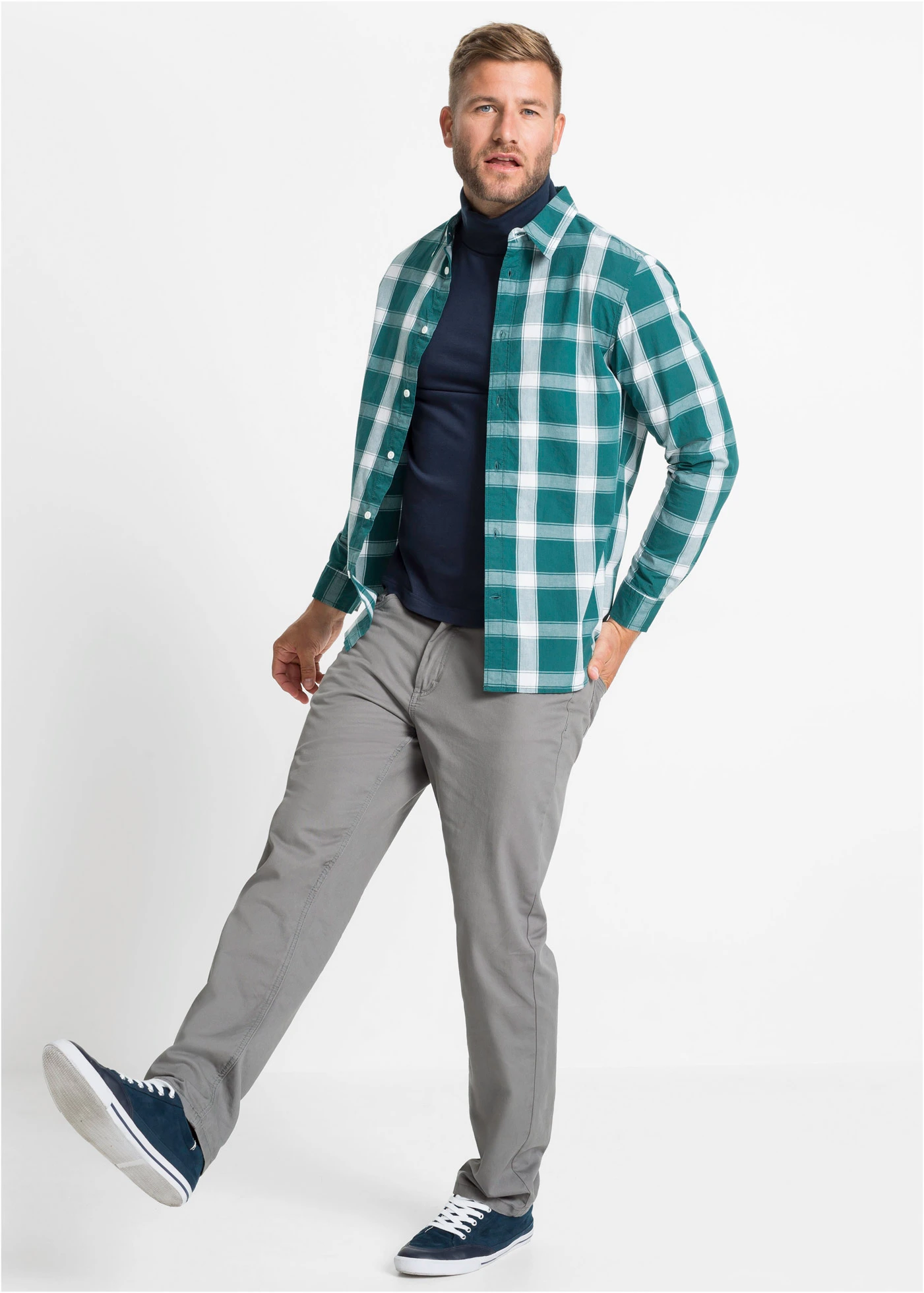 Triko z čisté bavlny s rolákovým límcem, dlouhý rukáv • tmavě modrá • bonprix obchod