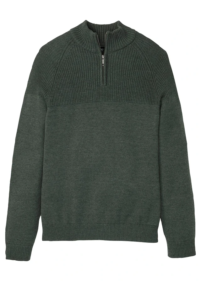 Pull camionneur, coupe regular, Couleur: olive foncé chiné
