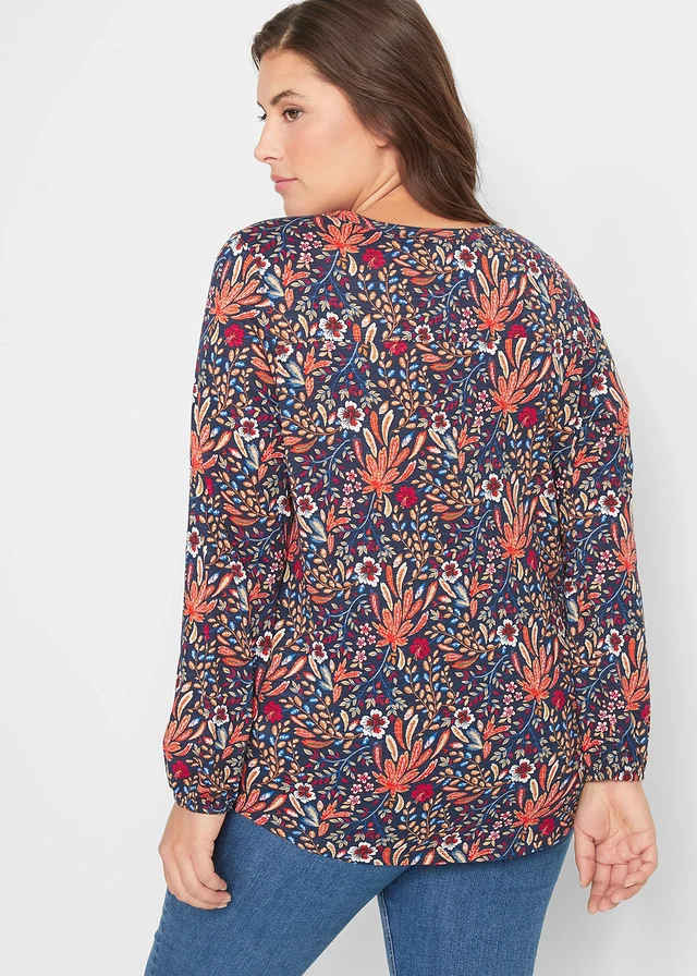 Shirt tuniek met print, lange mouw, Kleur: mat oranje gebloemd