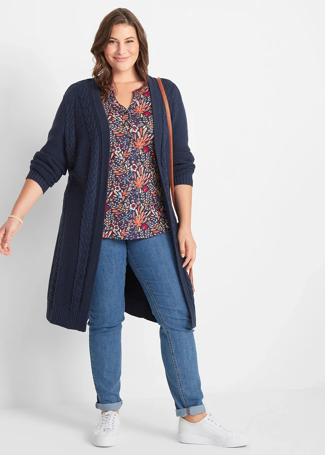 Shirt tuniek met print, lange mouw, Kleur: mat oranje gebloemd