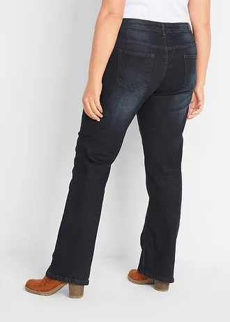 Jeansy ze stretchem o kroju bootcut, mid waist, kolor: granatowy denim used