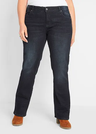 Jeansy ze stretchem o kroju bootcut, mid waist, kolor: granatowy denim used