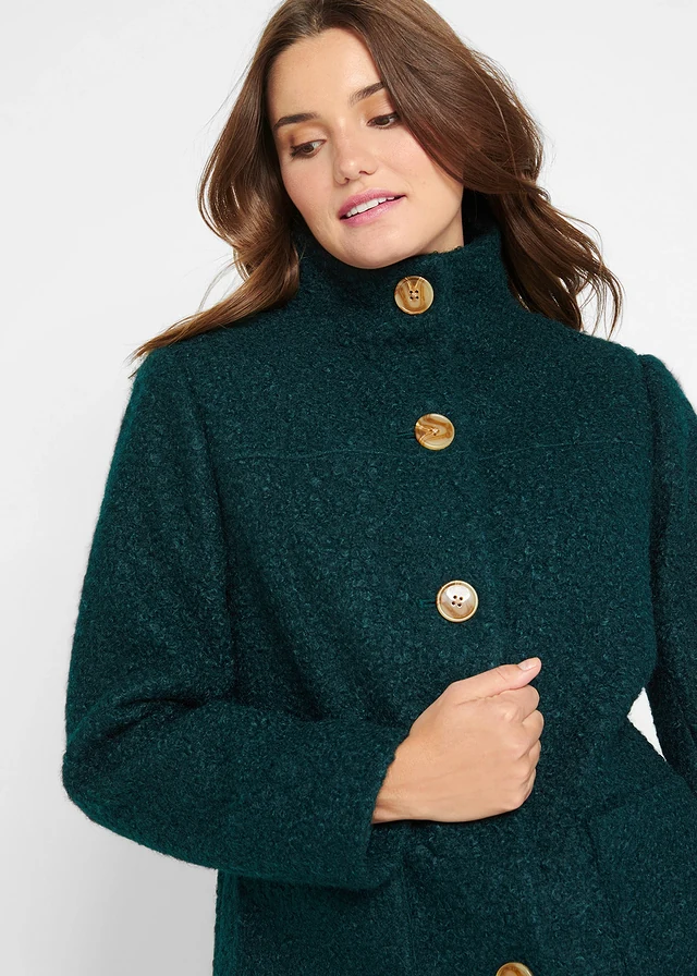Lange bouclé jas met zakken • petrolgroen • product-page.page-title-suffix