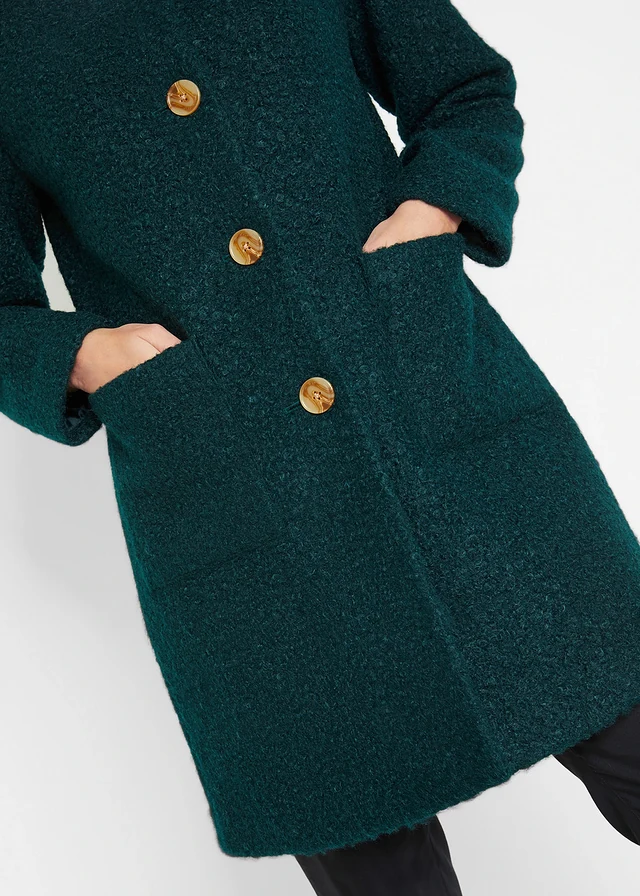 Lange bouclé jas met zakken • petrolgroen • product-page.page-title-suffix