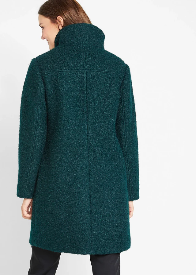 Lange bouclé jas met zakken • petrolgroen • product-page.page-title-suffix