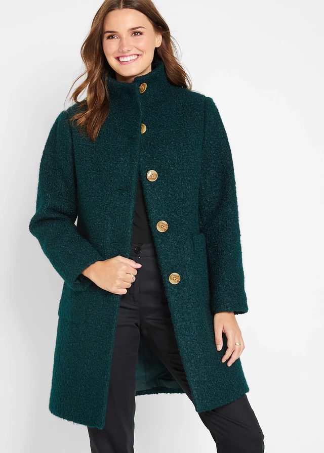 Lange bouclé jas met zakken • petrolgroen • product-page.page-title-suffix