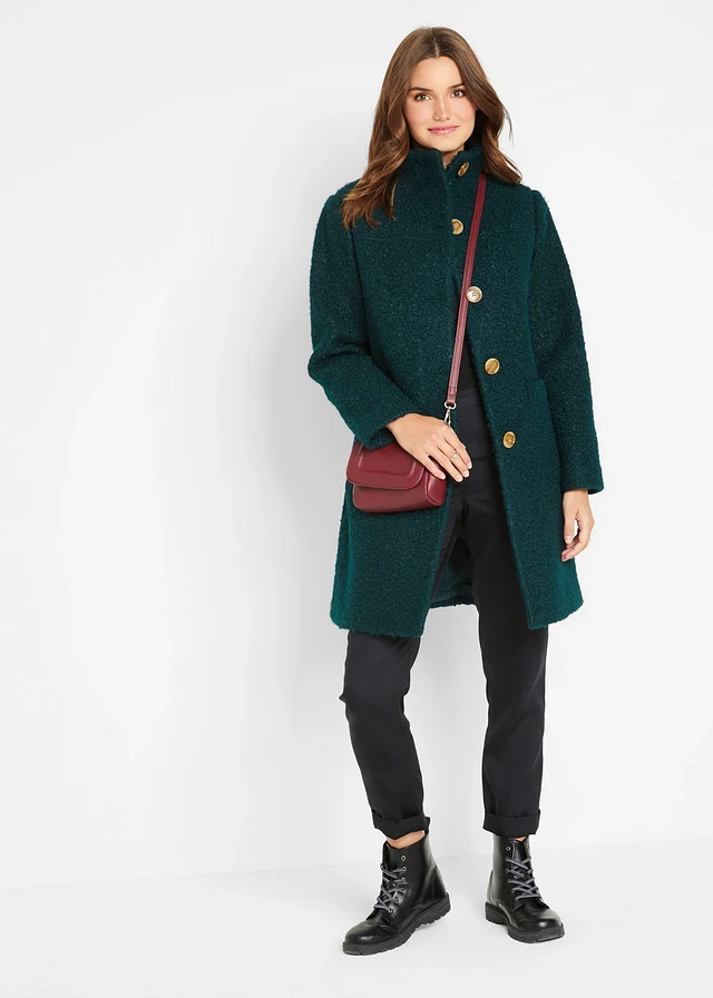 Manteau en bouclé avec poches, Couleur: vert pétrole