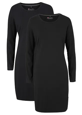 Accentuerende jersey jurk (set van 2), Kleur: zwart+zwart