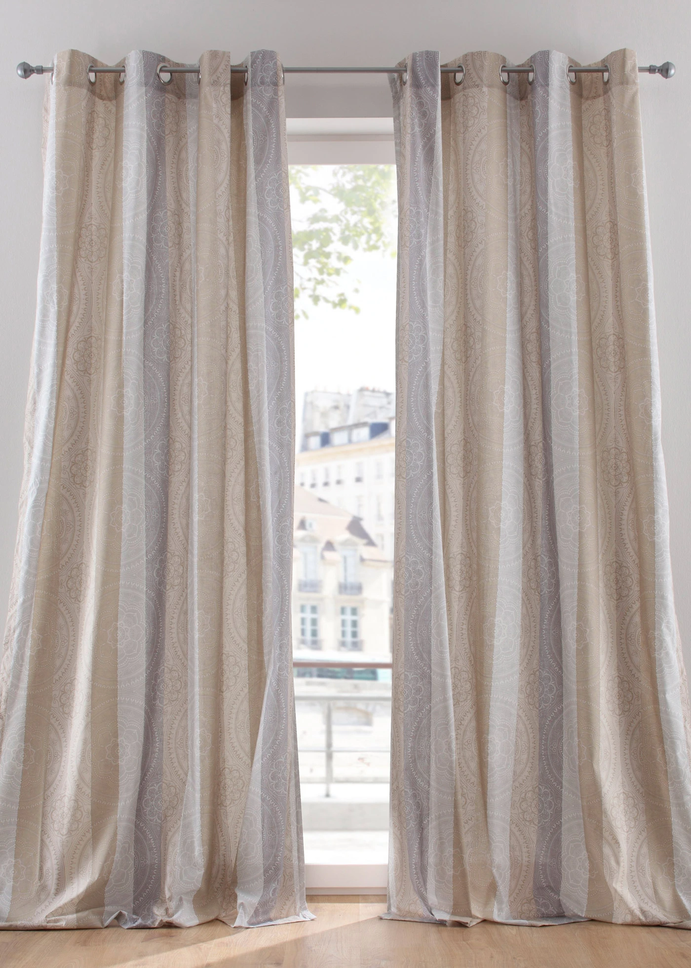 Gordijn met strepen met gerecycled polyester (1 stuk). Ook verkrijgbaar in extra lang • sand-grijs • bonprix online shop