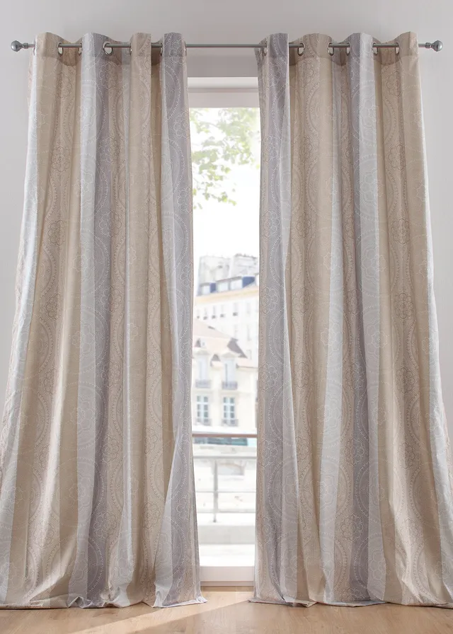 Gordijn met strepen van gerecycled polyester (1 stuk) • sand-grijs • bonprix online shop