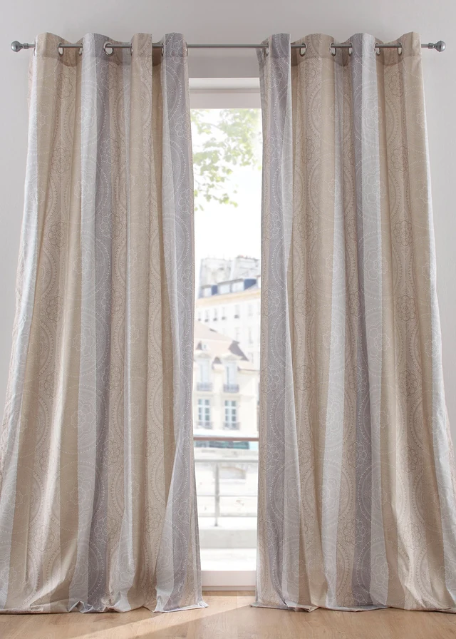 Rideau opaque avec coton, aussi en extra long (1 pce) • sable/gris • Boutique bonprix