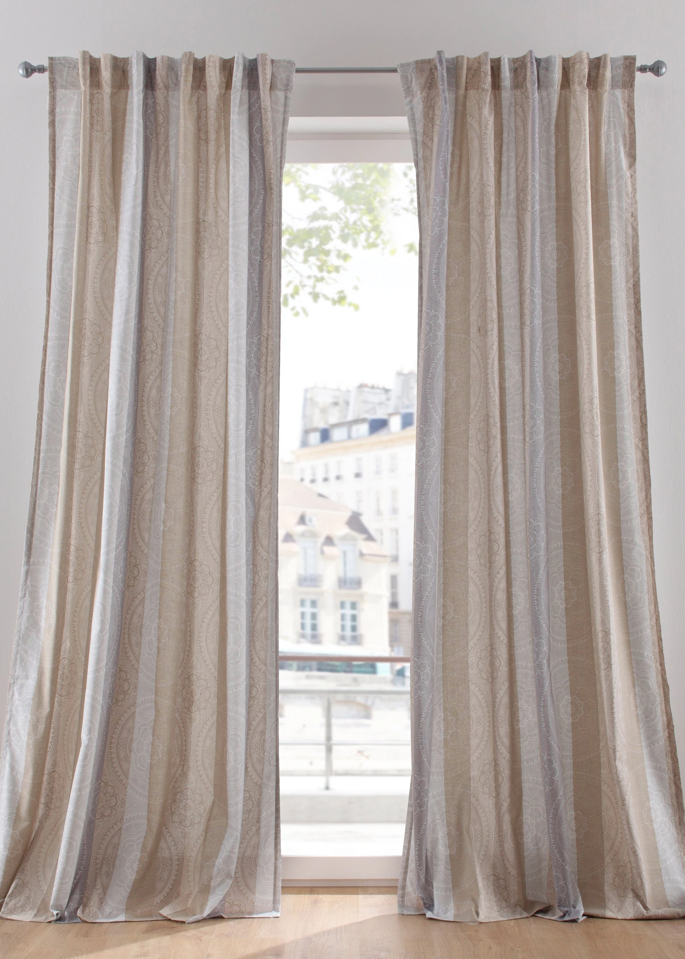 Gordijn met strepen van gerecycled polyester ( 1 stuk) • sand-grijs • bonprix online shop