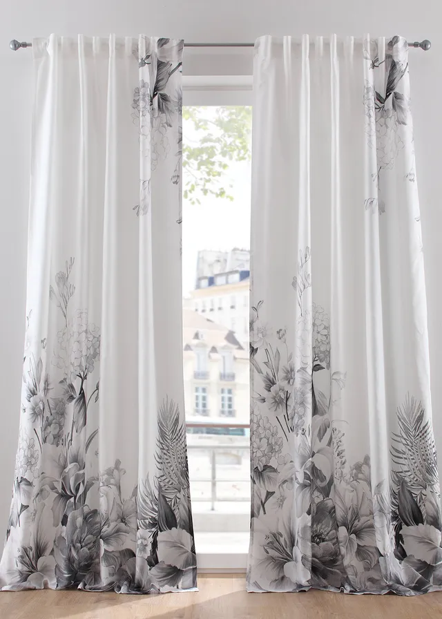 Draperie cu model floral din poliester reciclat (1 buc.)