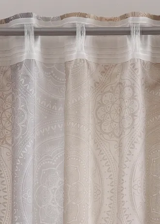 Gordijn met strepen van gerecycled polyester ( 1 stuk), Kleur: sand-grijs