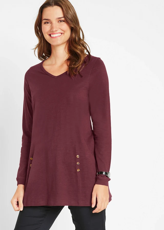 T-shirt long 100% coton, Couleur: rouge érable