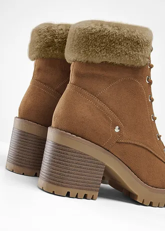 Šněrovací kotníková obuv s podšívkou, barva: tmavě hnědá