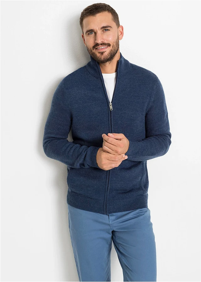 Gilet zippé en fine maille, Couleur: bleu