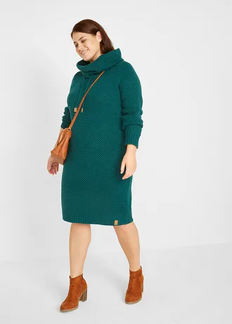 Pletené šaty se šálovým límcem, barva: sytě zelená