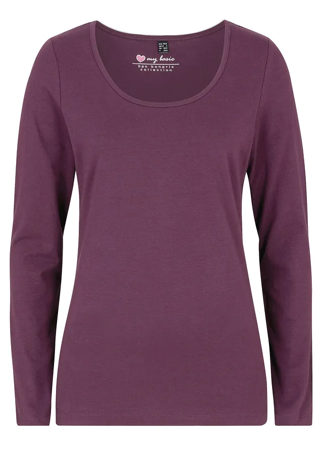 Bluză mulată cu mâneci lungi • mov întunecat • magazin bonprix