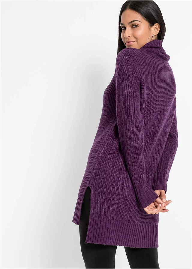 Pull long en maille, Couleur: violet foncé