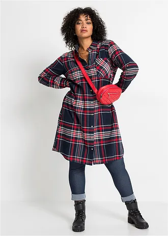 Košilové šaty z čisté bavlny, barva: tmavě modro-červeno-bílá kostka