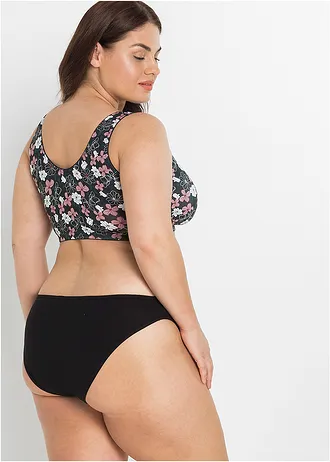 Podprsenka bez kostic se zapínáním vpředu (2 ks), s obsahem bavlny, barva: černá s květy + černá