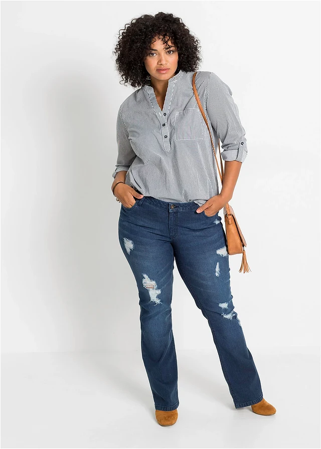 Tunique en coton, Couleur: bleu foncé-blanc rayé