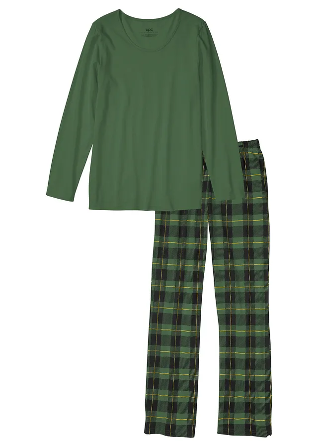 Pijama din bumbac organic 100% • verde-pin cadrilat • magazin bonprix