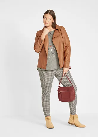 Oversized longshirt met ronde hals, Kleur: grijs gemêleerd gebloemd