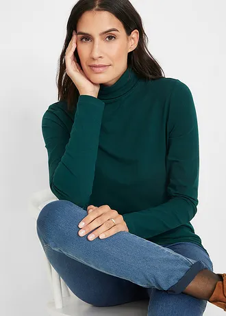 Longsleeve (set van 2) • diepgroen+wit • bonprix online shop