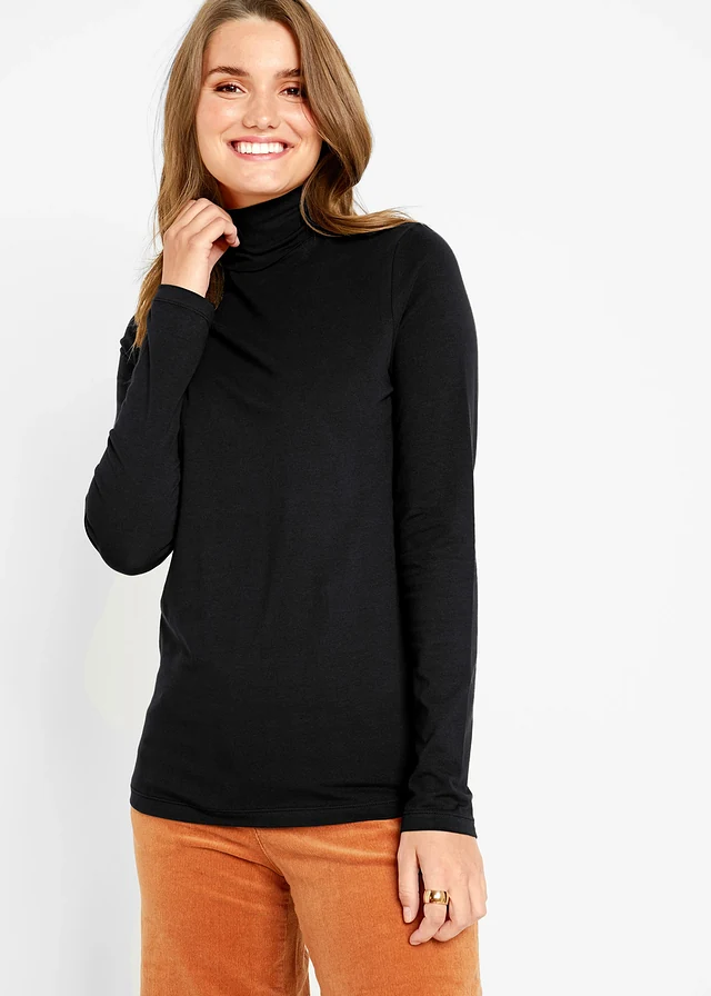 Lot de 2 T-shirts col roulé, Couleur: noir+noir