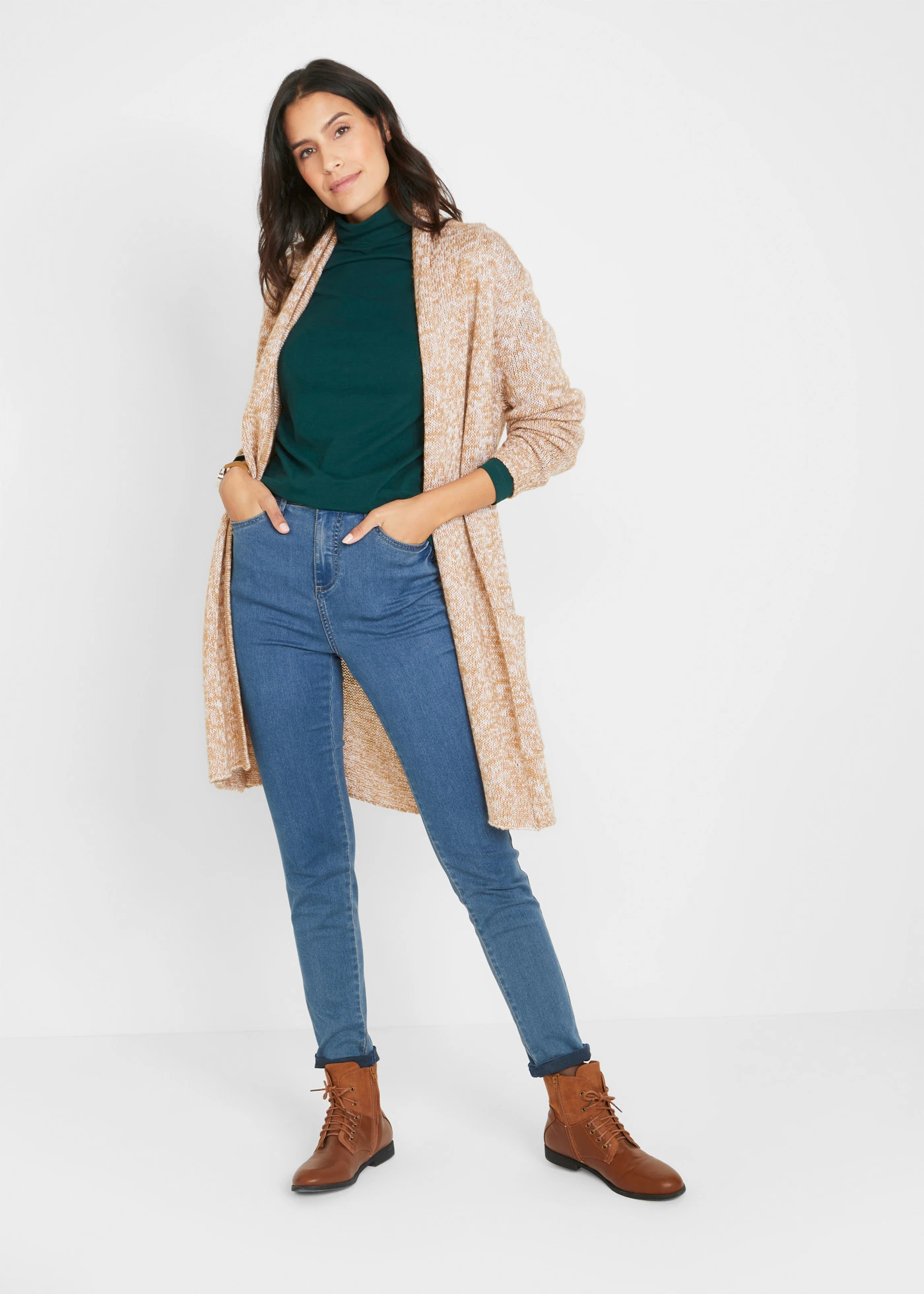 Longsleeve (set van 2) • diepgroen+wit • bonprix online shop