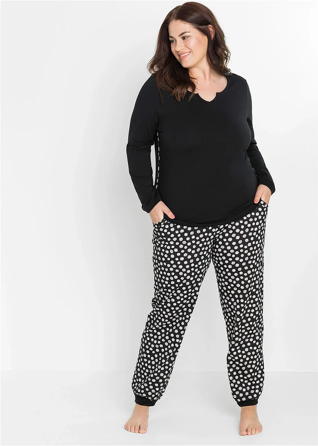 Pyjama 100% coton, Couleur: noir-blanc imprimé
