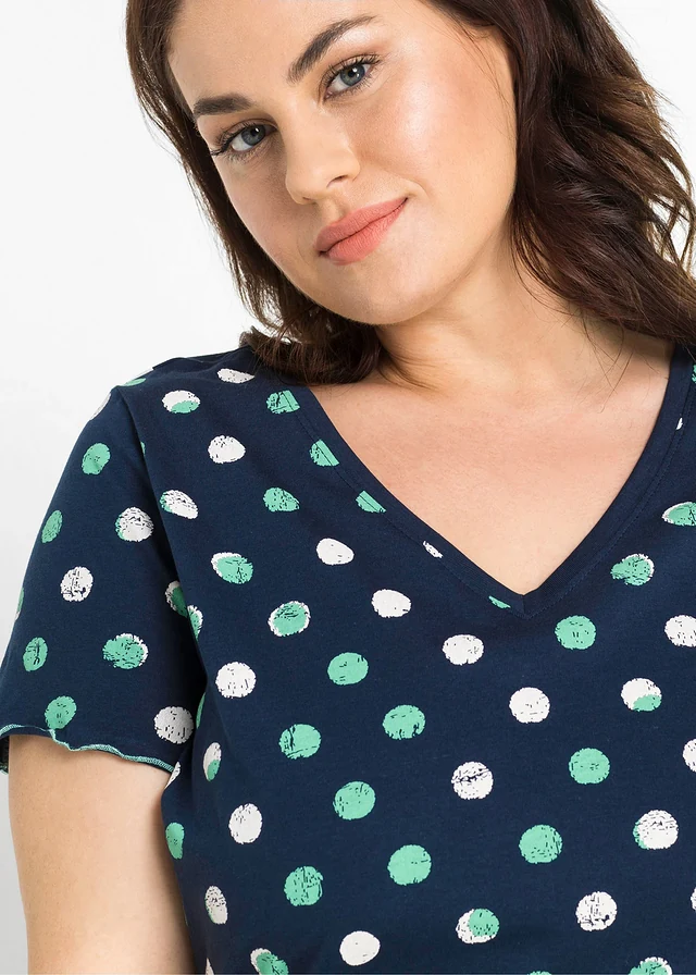 Chemise de nuit en coton, Couleur: bleu foncé pois