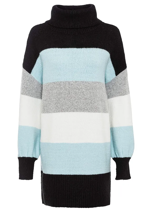 Pull long, Couleur: noir/bleu brume rayé