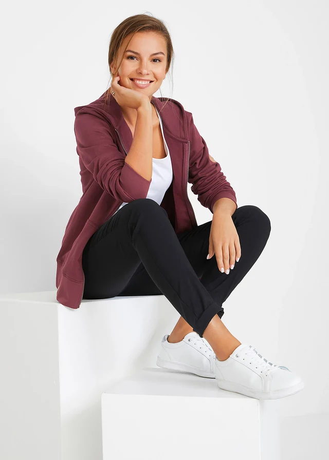 Sweat zippé à capuche, 100% coton, Couleur: rouge érable