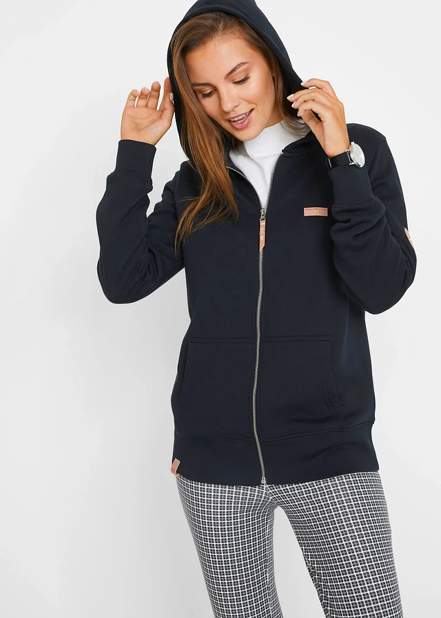 Sweat zippé à capuche, 100% coton, Couleur: noir