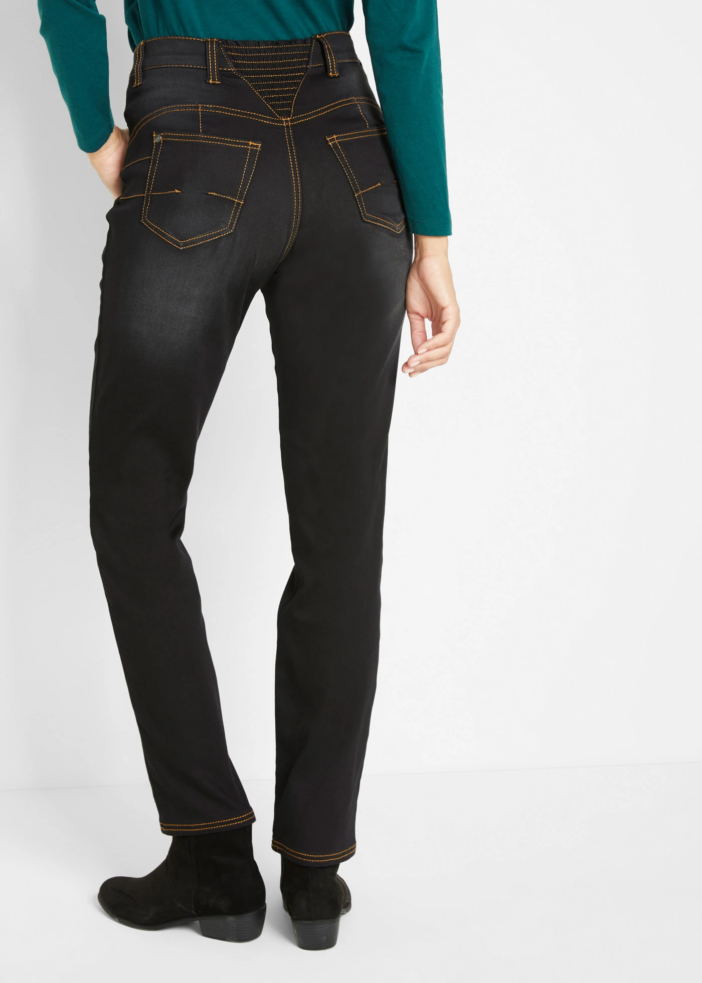 Thermo farmer, Mid Waist, kényelmes derékpánttal, Straight • fekete denim • bonprix áruház