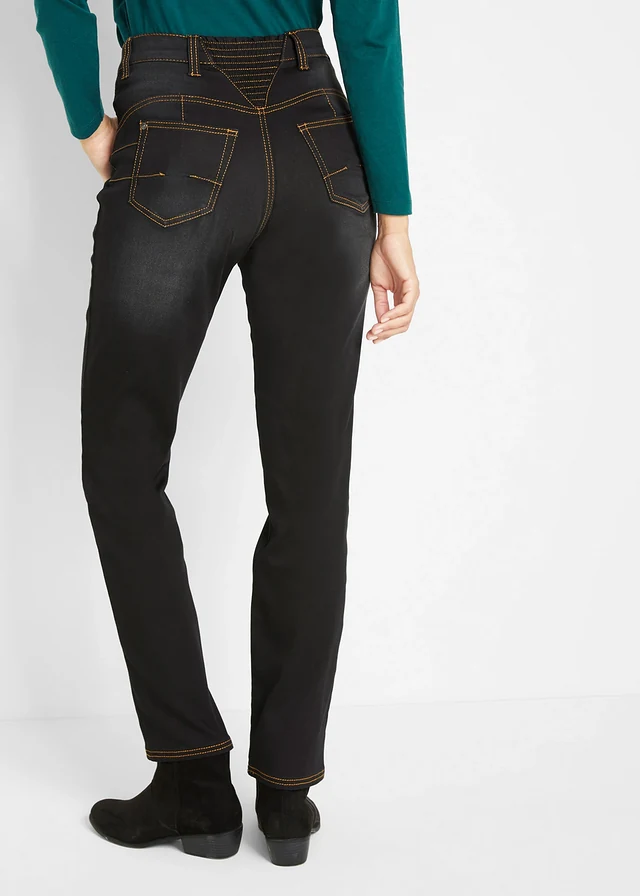 Jean droit taille mi-haute élastiquée, doublure chaude • noir denim • product-page.page-title-suffix