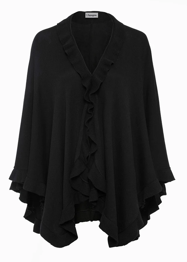 Poncho met kasjmier, Kleur: zwart
