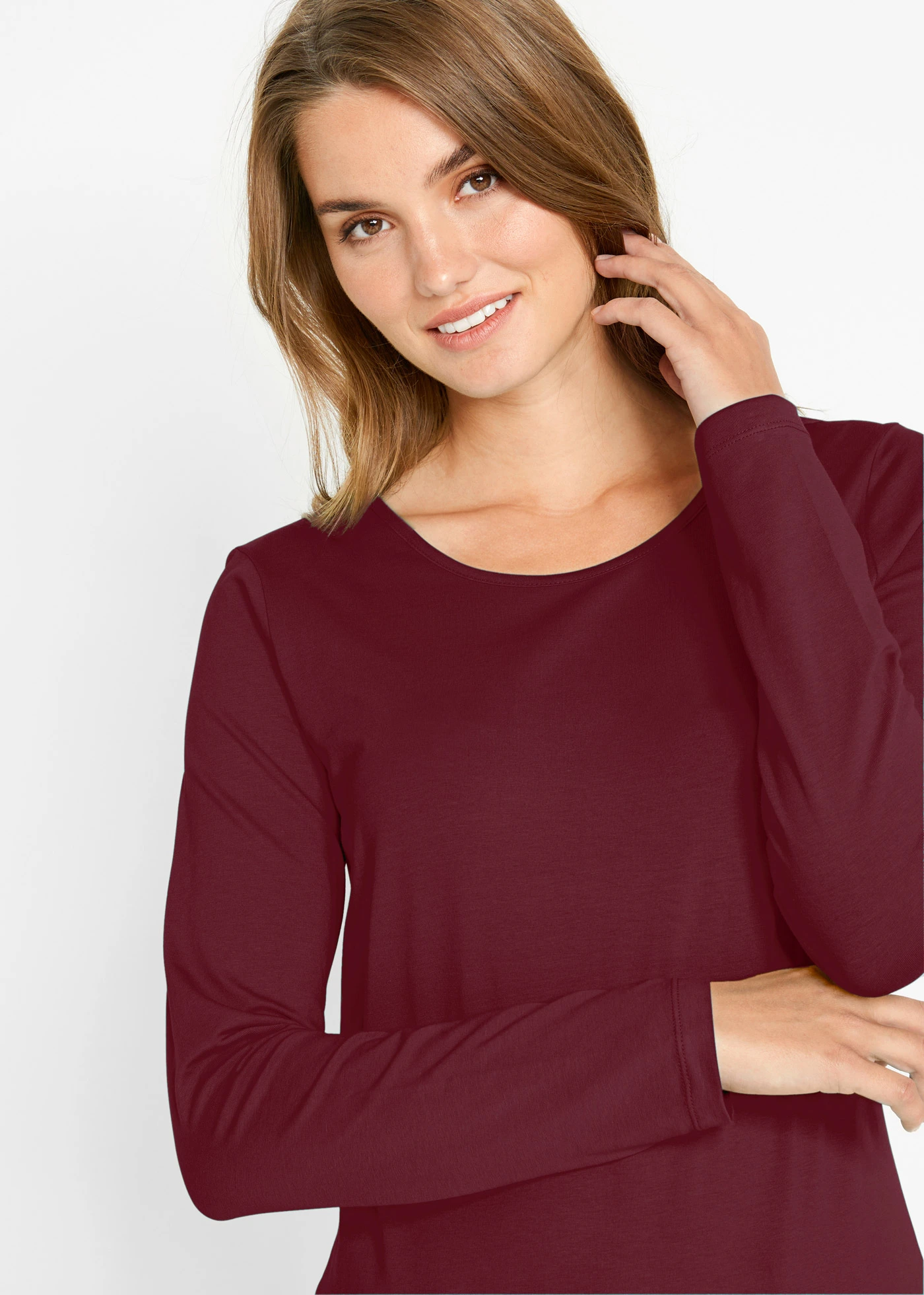 Bluză cu mâneci lungi (set/2 buc.) • antracit melanj+roșu rubiniu • magazin bonprix