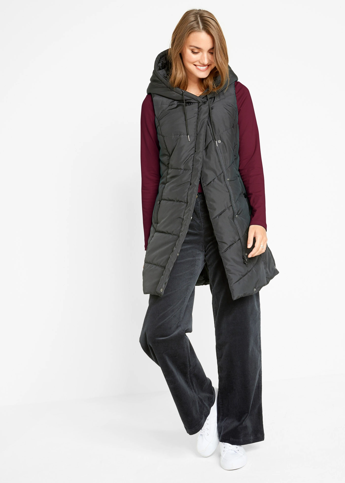 Bluză cu mâneci lungi (set/2 buc.) • antracit melanj+roșu rubiniu • magazin bonprix