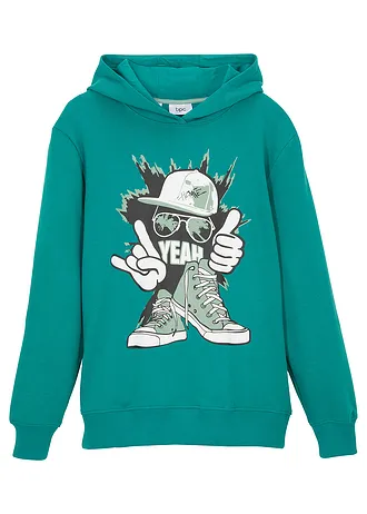 Hoodie van een zachte katoenmix, Kleur: smaragd met print
