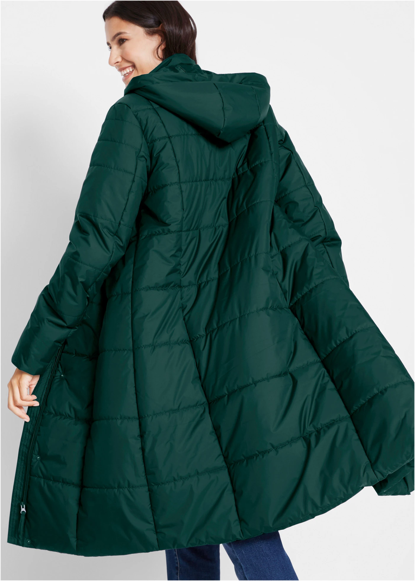 Prošívaný kabát s odnímatelnou kapucí • tmavě zelená • bonprix obchod