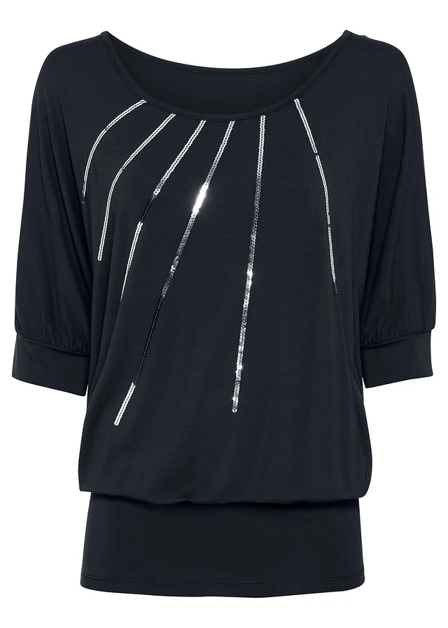 Shirt in een soepele viscosemix, Kleur: zwart metallic