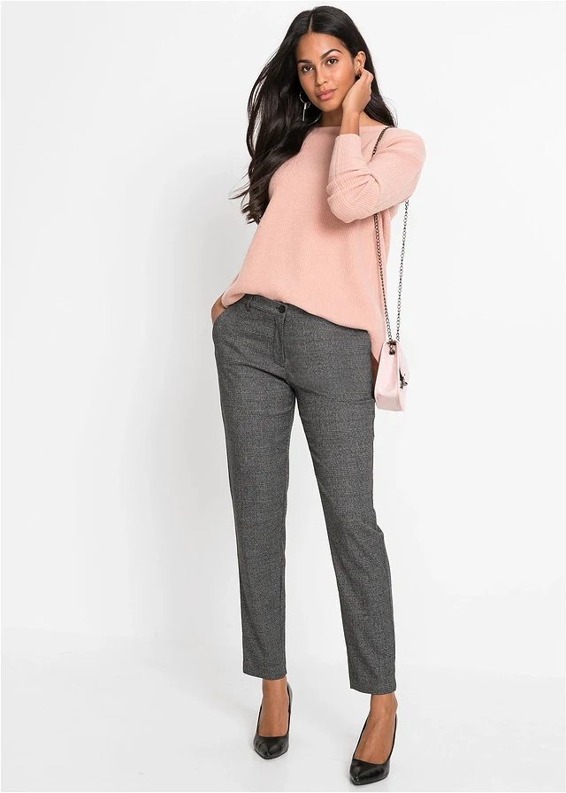 Pantalon chino à carreaux, Couleur: noir/blanc carreaux