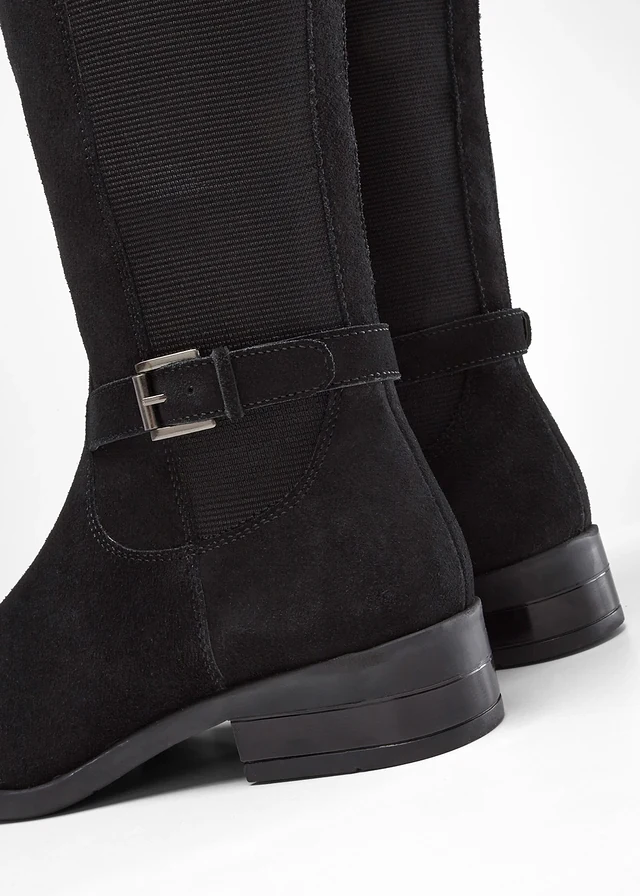 Bottes tige large en cuir, Couleur: noir